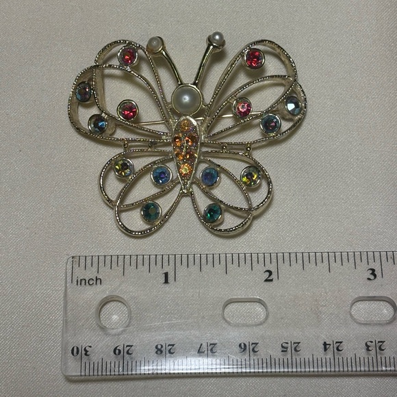 Vtg Emmons Colorful Rhinestone Butterfly Brooch - Picture 6 of 6